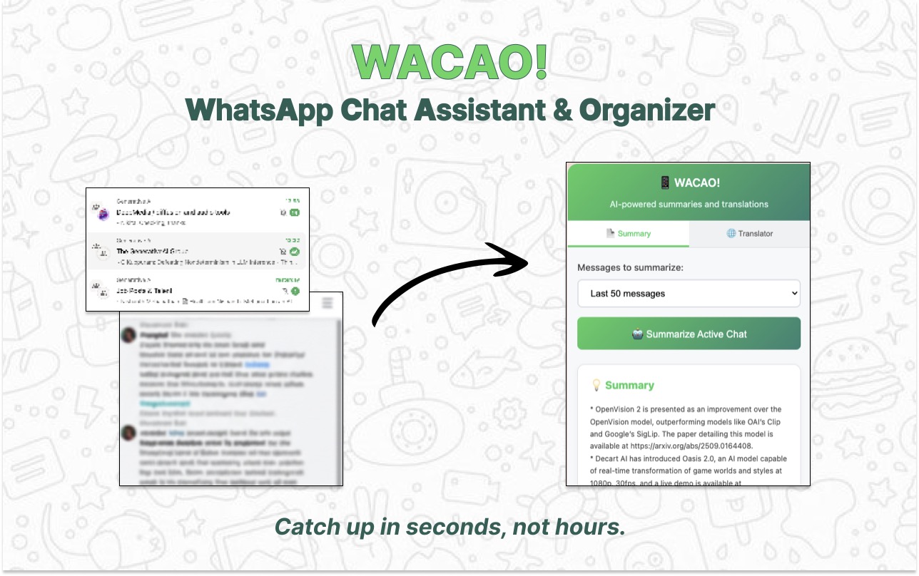 WACAO summarizing a WhatsApp group chat