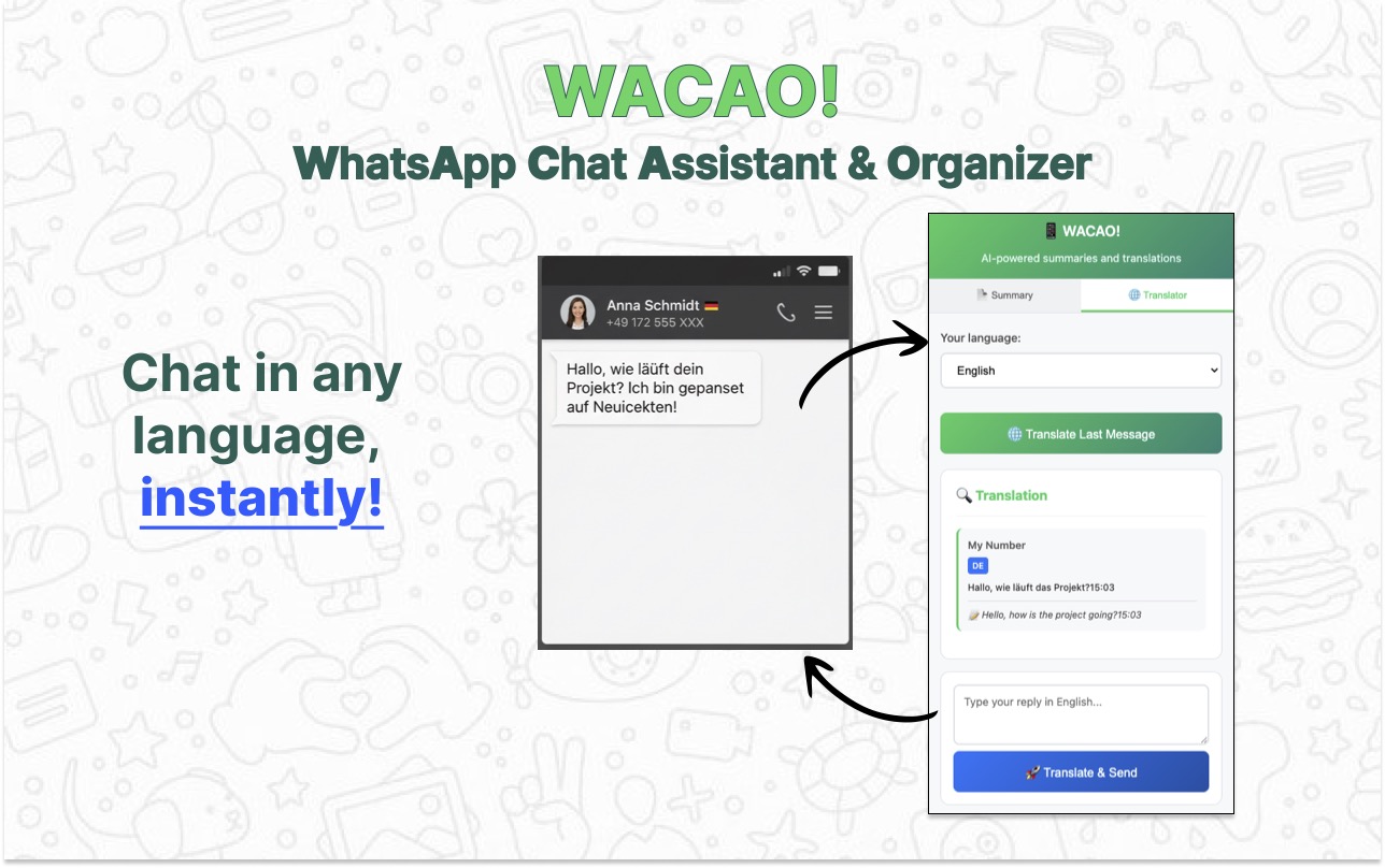 WACAO translating a German message inside WhatsApp Web